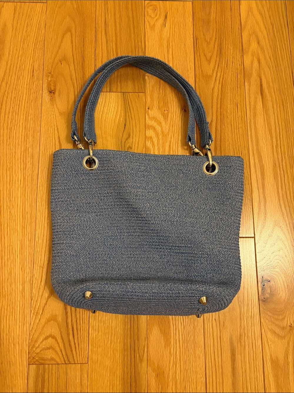 Woven Blue Tote Bag with Double Handles